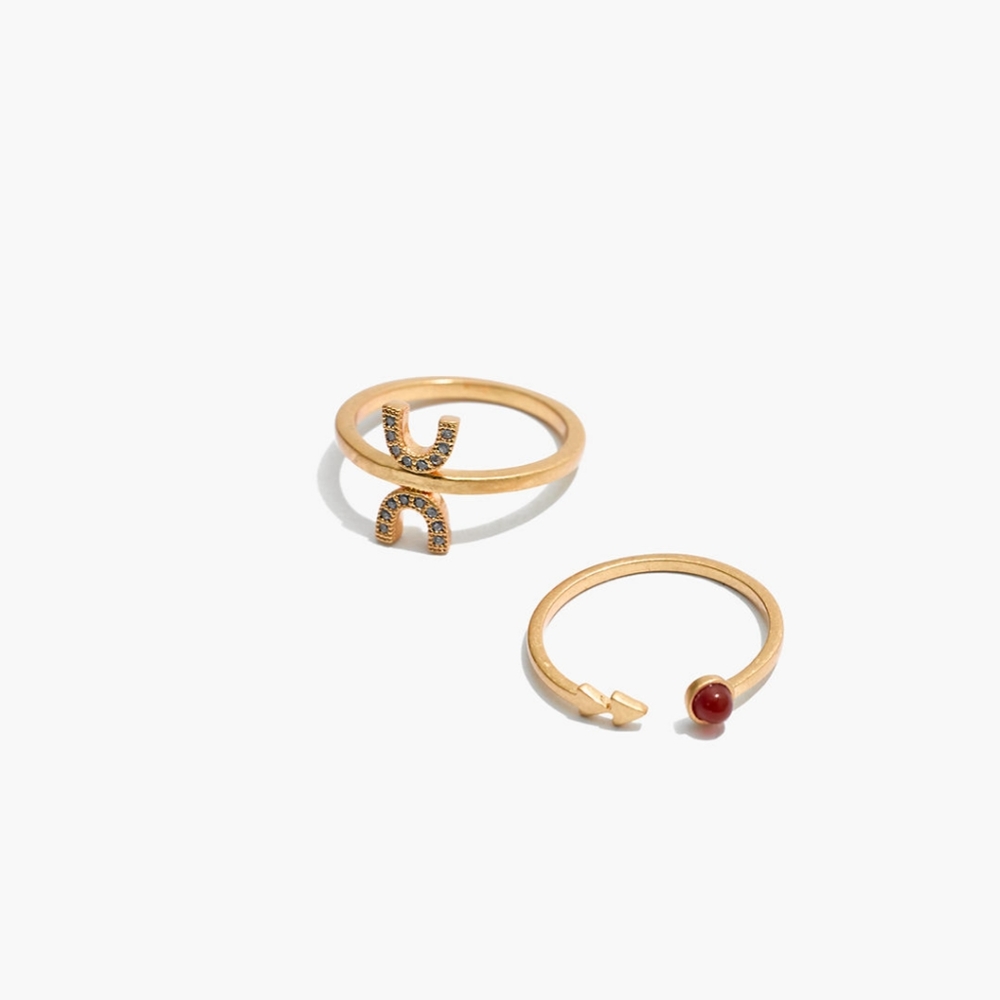 Madewell Tiny Jewels Red Agate Ring Set, size 7